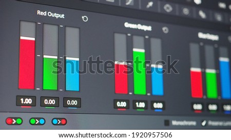 Color grading graph or RGB colour correction indicator on monitor in post production process. Telecine stage in video or film production processing. for colorist edit or adjust color on digital movie

