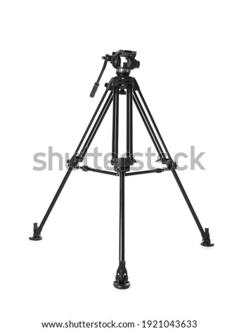 Modern tripod for camera isolated on white
