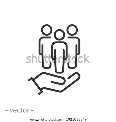 customer care icon, social help, retention client or support service, people protection and safety, thin line symbol on white background - editable stroke vector illustration eps10 Royalty-Free Stock Photo #1921058849