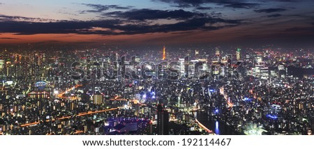 Tokyo skyline panorama at night from Tokyo Tower, Japan