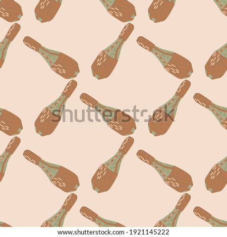 Abstract seamless circus pattern with brown juggler mace print. Light pink background. Doodle backdrop. Vector illustration for seasonal textile prints, fabric, banners, backdrops and wallpapers.
