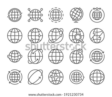 Globe icon. Global communications line icons set. Vector illustration. Editable stroke.