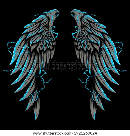 Eagle wing surrounded by lightning illustration