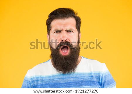 Outrageous. Stress resistance concept. Guy tense face expression. Outraged expression. Feel catch. Emotional bearded man. Emotional wellbeing. Mental health. Psychology concept. Emotional intellect. Royalty-Free Stock Photo #1921277270