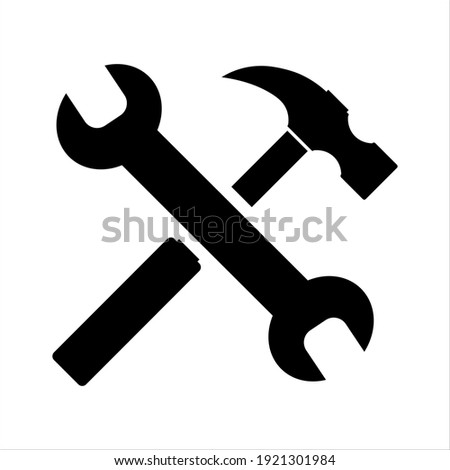 Simple spanner and hammer isolated on white background Icon for apps and websites