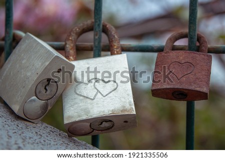 Rusty padlocks with hearts, a symbol of eternal love