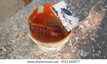 WALKI, MAHARASHTRA, INDIA 20 FEB 2021 : This image shows empty painting bucket which is  uses for painting 
