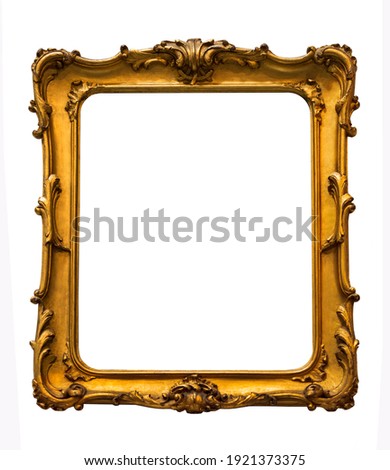 Wooden gilded vintage picture frame on white background isolated