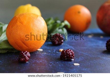 Food photography fruit orange limoen blue