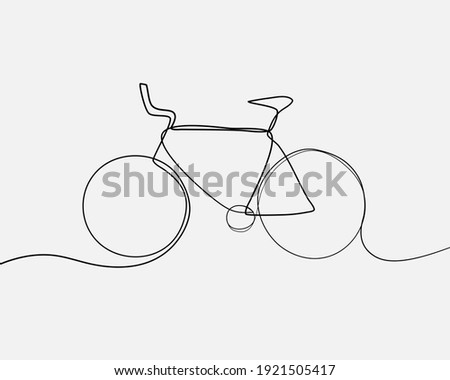 Continuous line, bicycle travel suitable for holiday. Drawing of set Exercise. (Vector illustration one line drawing)