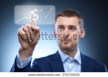 business man press dollar button in air