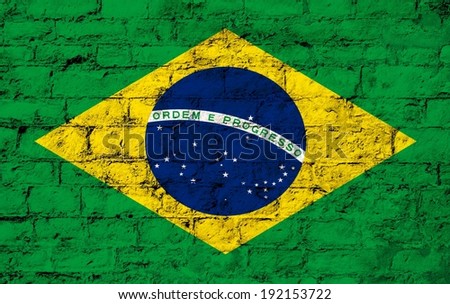 flag from Brazil  painted on a stone wall ; participant at the soccer games in Brazil 