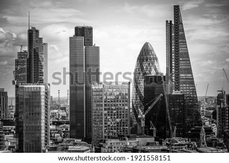 Business district and skyscrapers in London