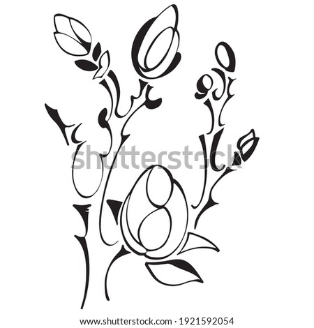 isolated element. magnolia three big buds black and white vector