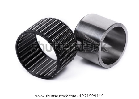 Single roller bearing with plastic part isolated on white background