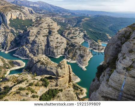 Vadiello reservoir in Guara Natural Park, Huesca province, Spain Royalty-Free Stock Photo #1921599809