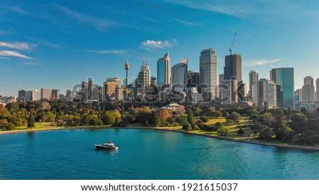 Aerial view of Sydney skyline from Sydney Harbour.