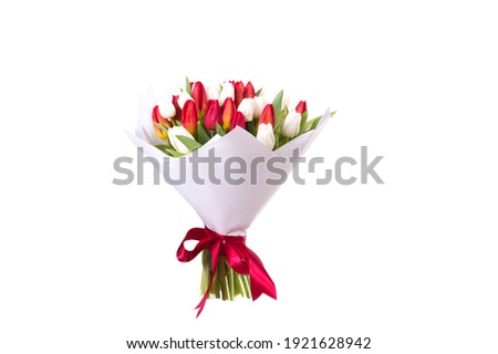 Fresh multicolor tulip flowers isolated on white Royalty-Free Stock Photo #1921628942