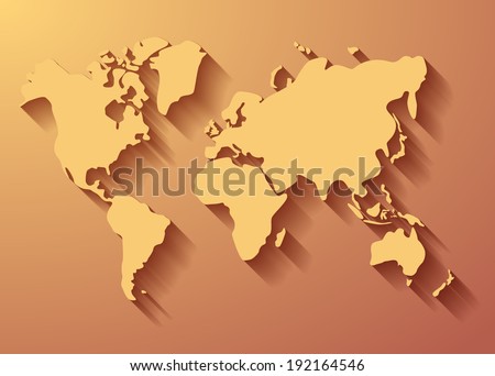 World map background with long shadow. Vector eps10.