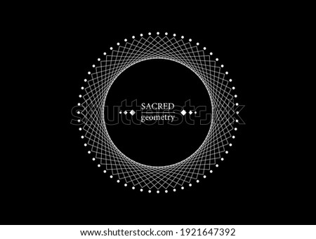 Circle mandala, Sacred Geometry, round frame sign geometric logo design with copy space for your text, white line drawing mystic icon vector isolated on black background 