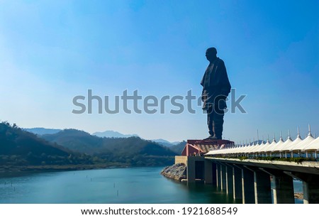 world biggest statue , statue of unity at Western part of india near bank of river the Narmada Royalty-Free Stock Photo #1921688549