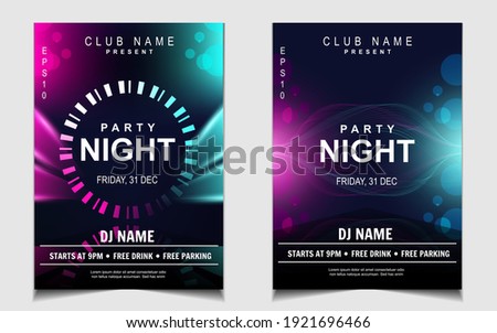 Night dance party music layout cover design template background with colorful dark blue glitters style. Light electro vector for music event concert disco, club invitation, festival poster, flyer Royalty-Free Stock Photo #1921696466