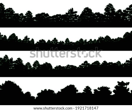 set of trees silhouettes isolated on white background, vector illustration