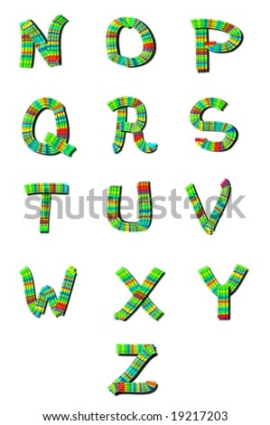Alphabet letters N-Z are decorative letters.  Each letter is a winter knit scarf shaped in the letters of the alphabet.