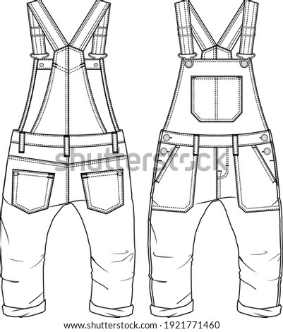 Toddler Boys Dungaree fashion flat sketch template. Technical Fashion Illustration. Infant Woven Overall  Royalty-Free Stock Photo #1921771460