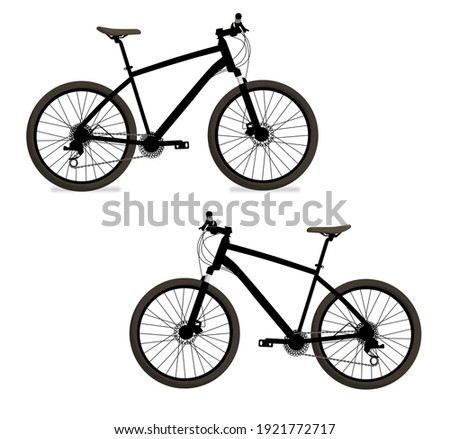 Set of coloured black bicycle with and without a shadow