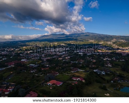 Beautiful aerial view of the city Tres Rios Costa Rica in the sunset