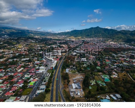 Beautiful aerial view of the city Tres Rios Costa Rica in the sunset