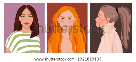 Set of portraits of women of different gender and age. Diversity. Vector flat illustration. Avatar for a social network.  Vector flat illustration