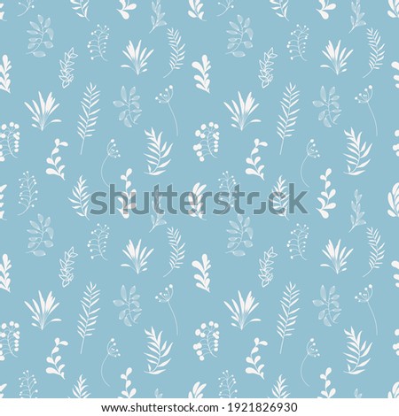 Vector hand drawn boho organic seamless surface pattern. Artistic botanical retro repeat background. Pale blue color seamless vintage wallpaper, upholstery, wrapping paper, endless website backdrop