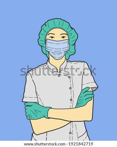 Healthcare doctor woman Covid19, coronavirus concept. Hand drawn style vector design illustration.