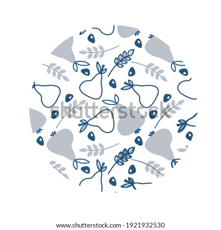 Vector pattern in circle with pears and leaves for fabrics, paper, textile, gift wrap isolated on white background