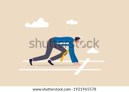 Ready to start business, begin new job or preparation for work, focus and willingness concept, confidence motivated businessman be prepared at start race line and ready to win the competition. Royalty-Free Stock Photo #1921965578