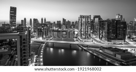 Dubai skyline and river in the city center, United Arab Emirates