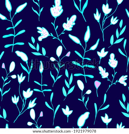 vector seamless pattern small flowers and twigs