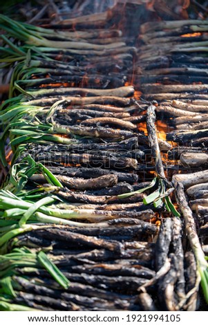 calcots roasting on grill mediterranean