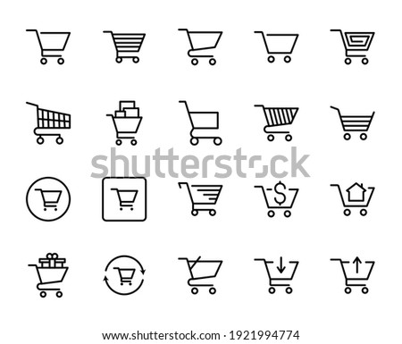 Shopping cart line icon set. Collection of vector symbol in trendy flat style on white background. Web sings for design.