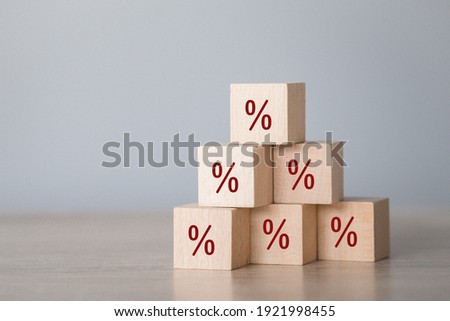 Arranging wood block stacking with icon percent symbol upward direction,