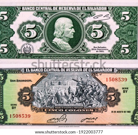 Christopher Columbus, Portrait from El Salvador 5 Colones 1983 Banknotes.