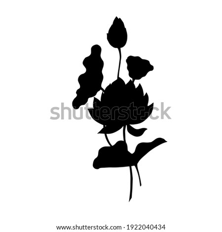 Lotus flowers and leaves. Black silhouette. Vector illustration.