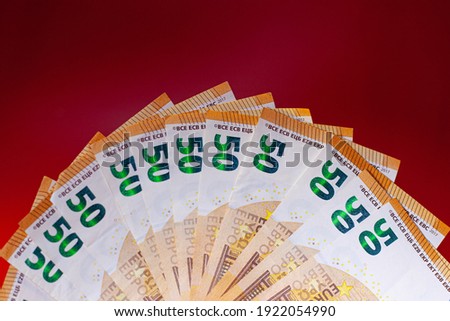 Banknote 50 euros per piece on the table.