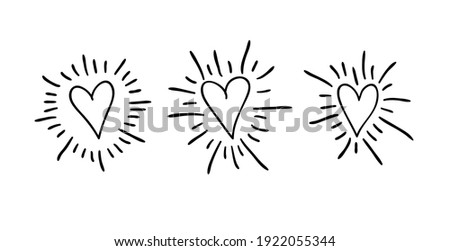 Doodle set of black and white pencil drawing objects. Hand drawn abstract illustration grunge elements. Vector abstract hearts for design