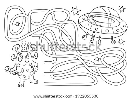 Alien coloring book. Labyrinths for children. Monsters vector. Maze or Labyrinth Game for Preschool Children. Puzzle. Tangled Road. Coloring Page Outline Of Cartoon Royalty-Free Stock Photo #1922055530