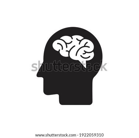 Human head with brain icon, brain symbol in flat style isolated on white background, vector illustration