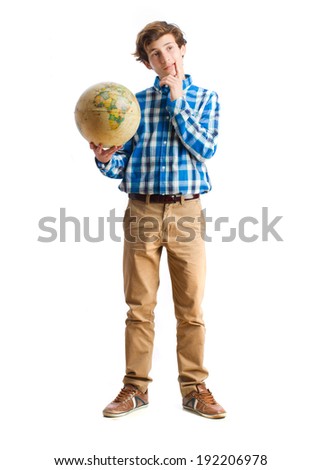 teenager holding a world globe