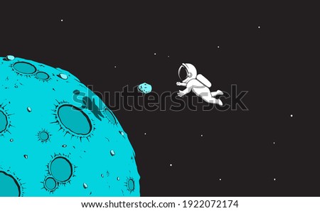 astronaut in zero gravity catching the mini asteroid.Vector illustration Royalty-Free Stock Photo #1922072174